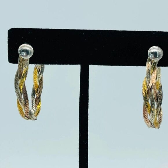 Sterling Silver Multi-tone  Twisted Earrings Italy 92.5 - Picture 1 of 8
